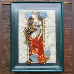 Vintage 90s Victorian Art Collage Botticelli Venus Framed Handmade